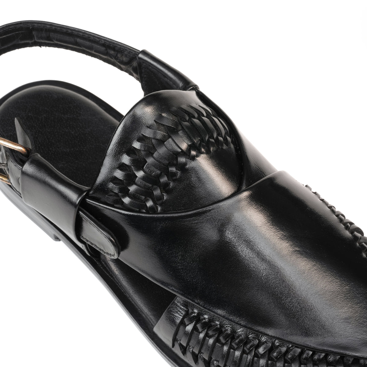 CS-22 Black Hand-Braided Cow Leather Peshawari | LUXE
