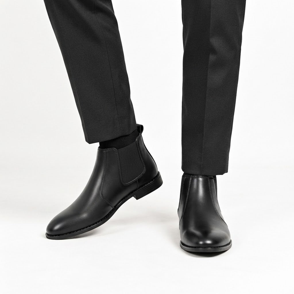 CS-03 Black Cow Leather Chelsea Boots