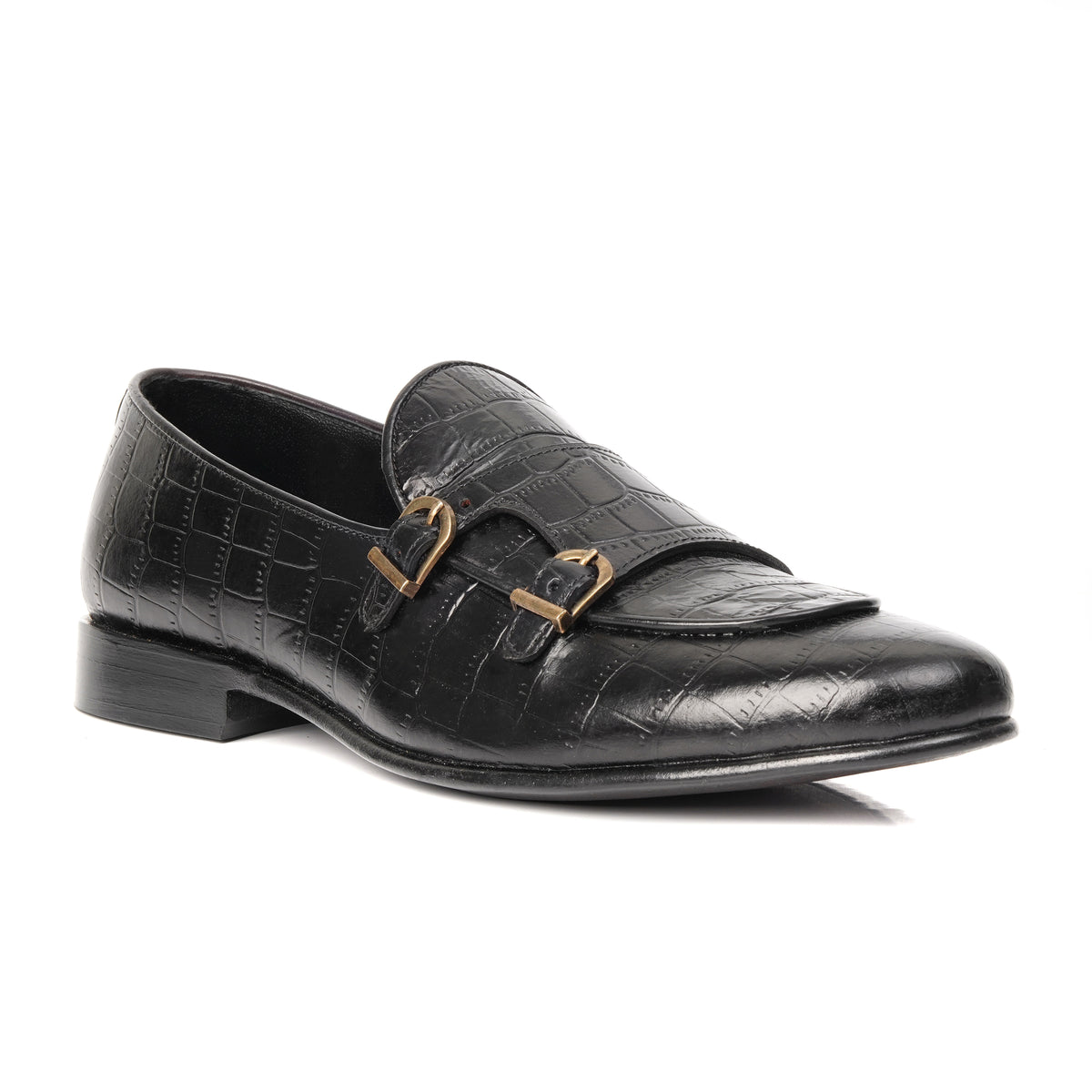 CS-02 Double Monk Strap Black Crocodile