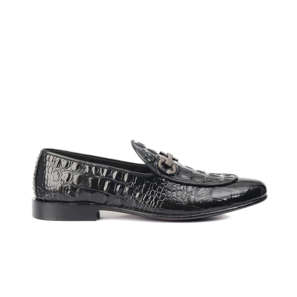 CS-16 Black Alligator Cow Leather Loafers