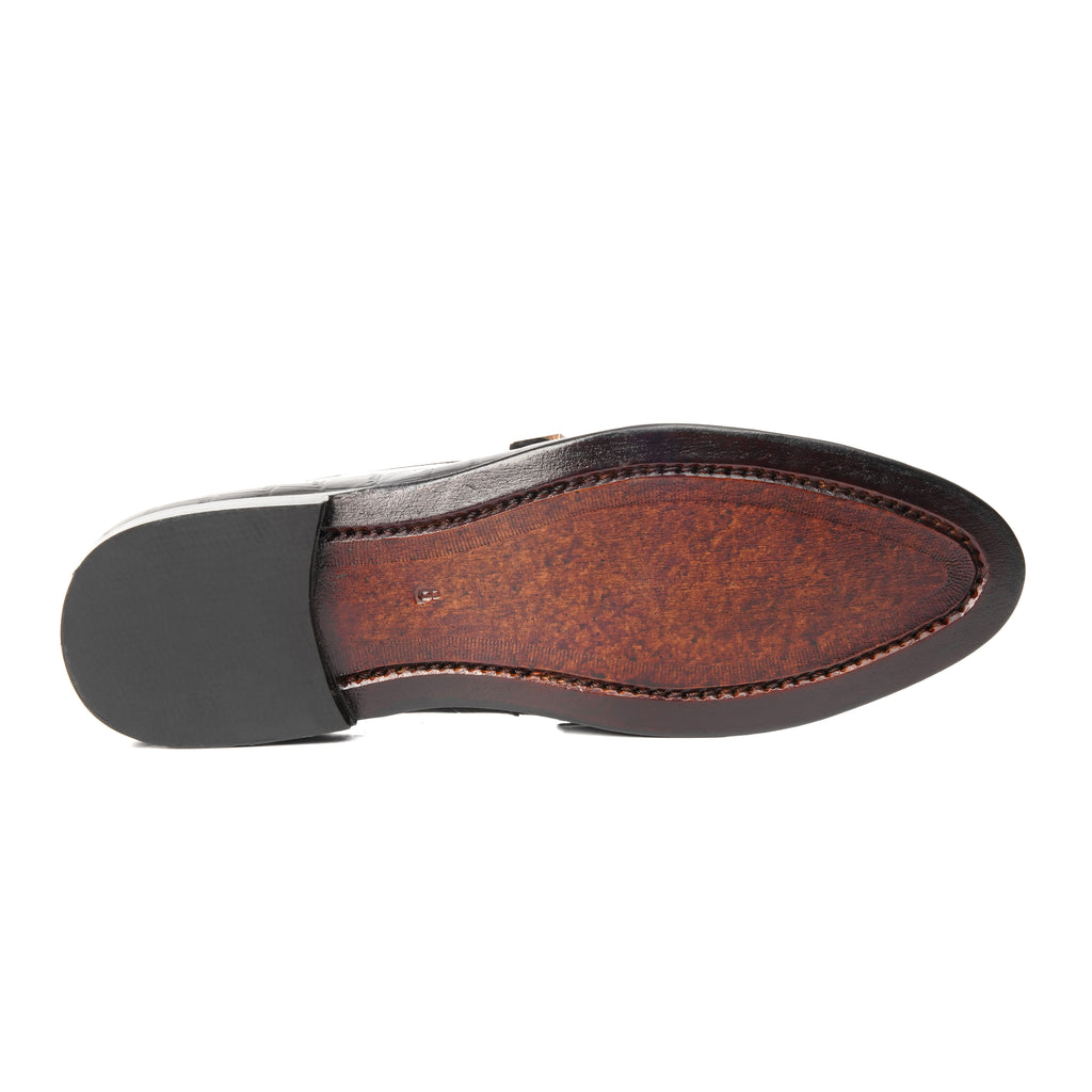 CS-02 Double Monk Strap Black Crocodile