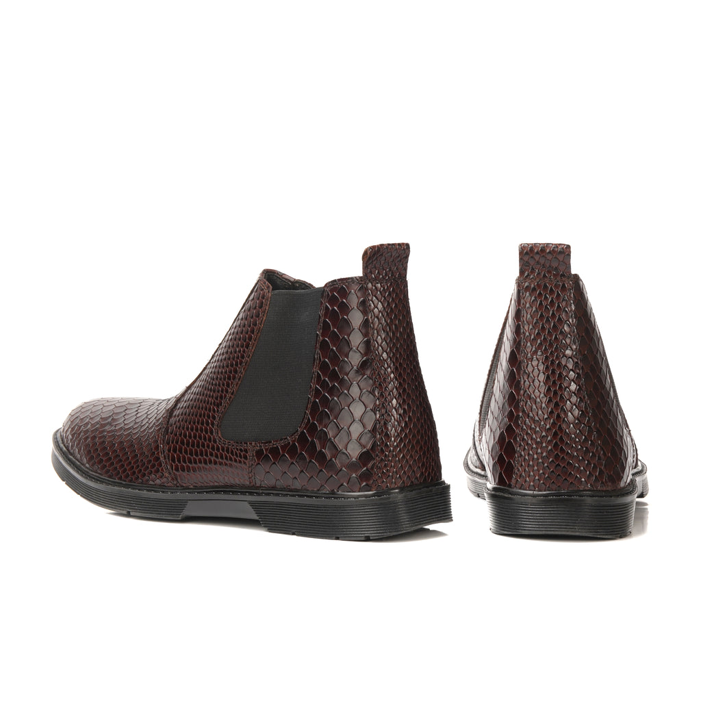 CS-20 Maroon Snake Print Cow Leather Chelsea Boots
