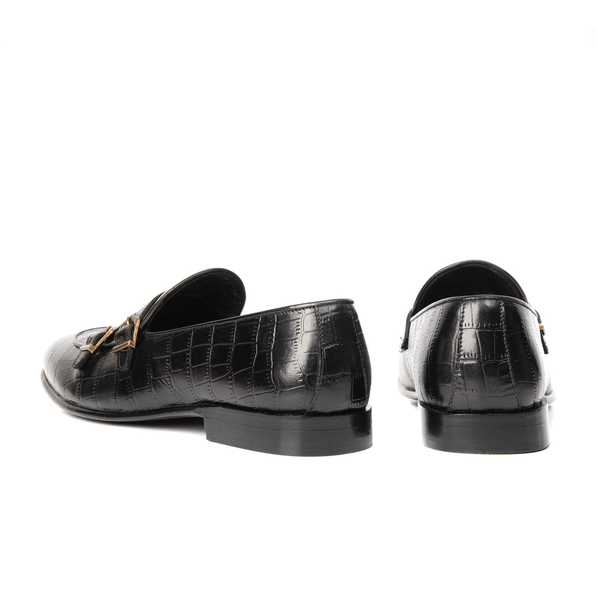 CS-02 Double Monk Strap Black Crocodile