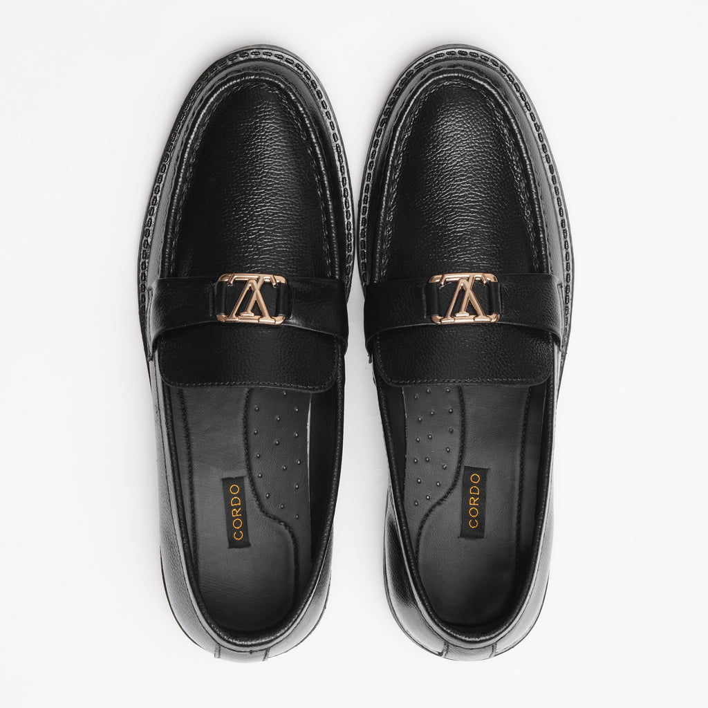 CS-18 Black Cow Milled Leather Loafers