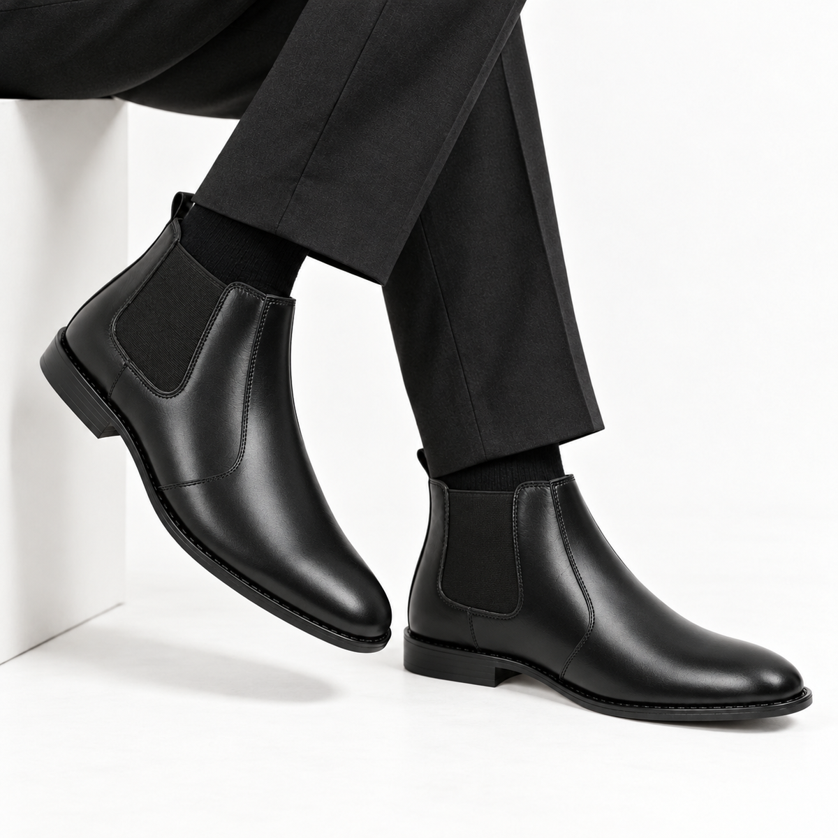 CS-03 Black Cow Leather Chelsea Boots
