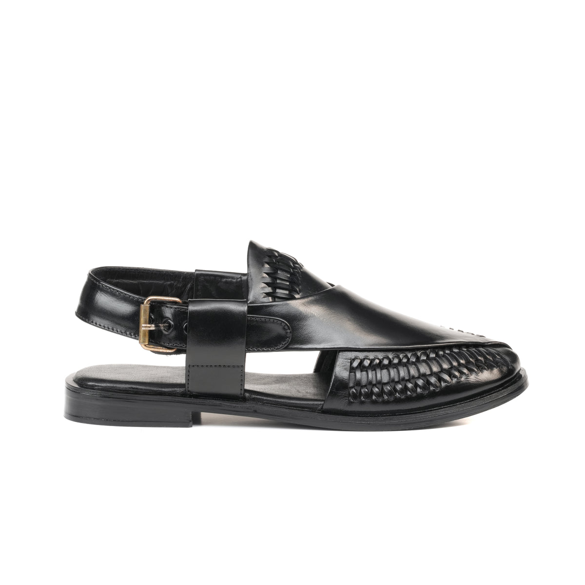 CS-22 Black Hand-Braided Cow Leather Peshawari | LUXE