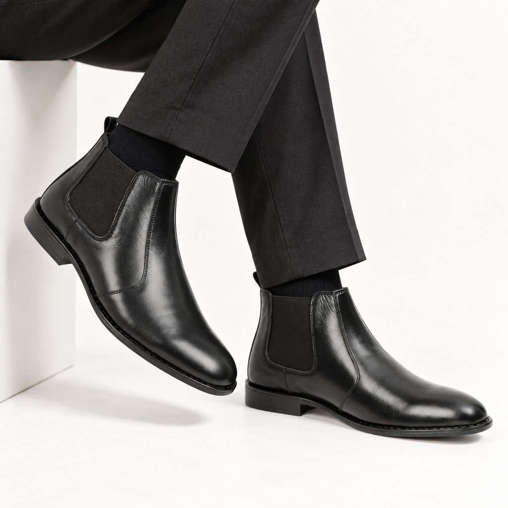 CS-03 Black Cow Leather Chelsea Boots