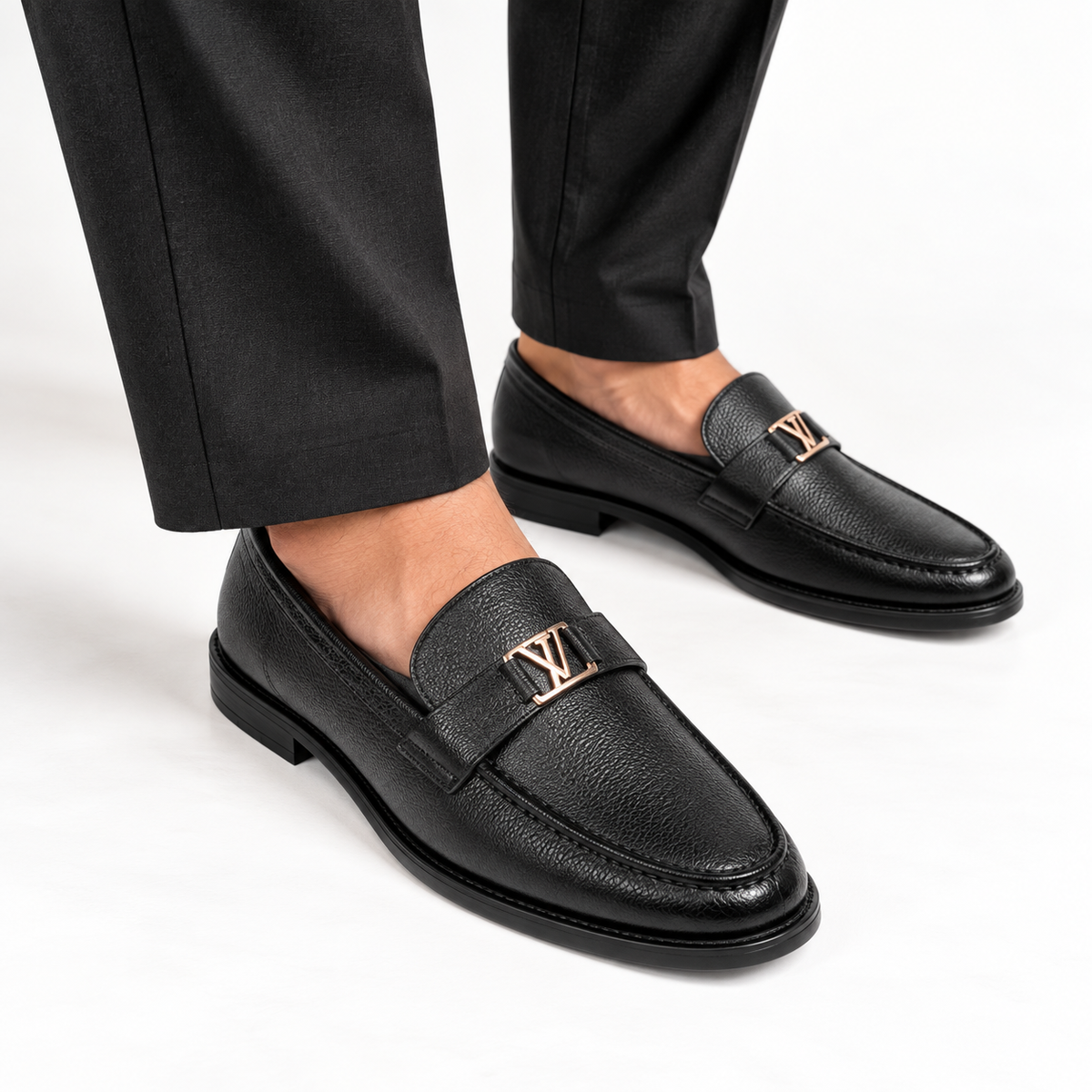 CS-18 Black Cow Milled Leather Loafers