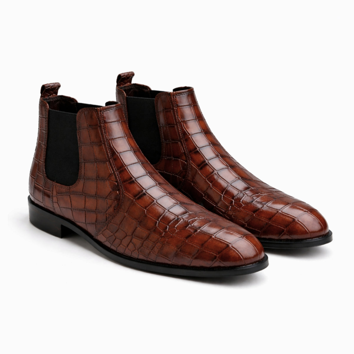 CS-03 Brown Crocodile Chelsea Boots | Leather Sole
