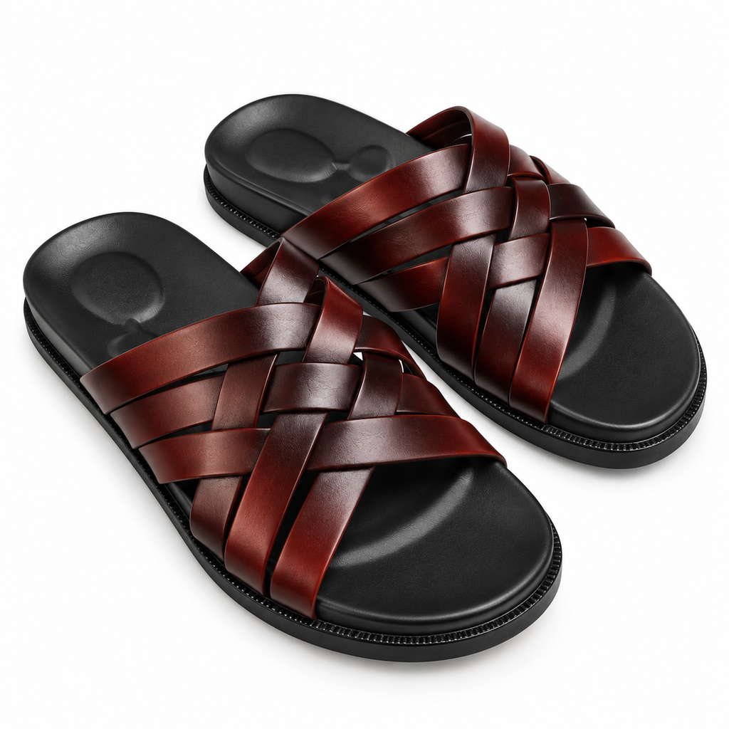 CS-32 Brown Shaded Woven Leather Slippers