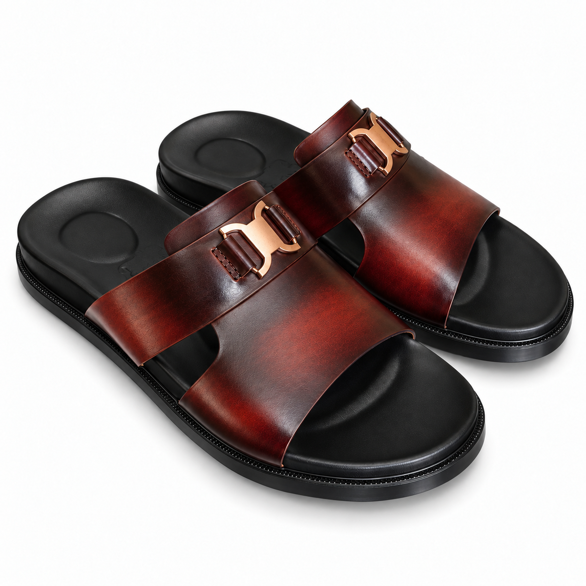 CS-35 Brown Prime Buckle Leather Slippers