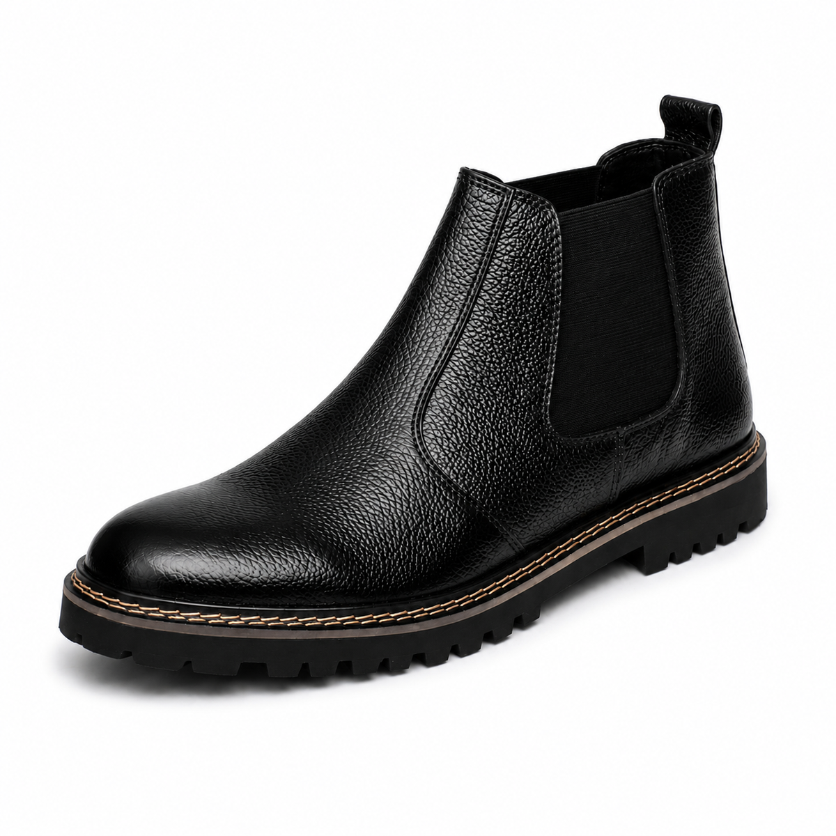 CS-14 Black Pebble Grain Leather Chelsea Boots