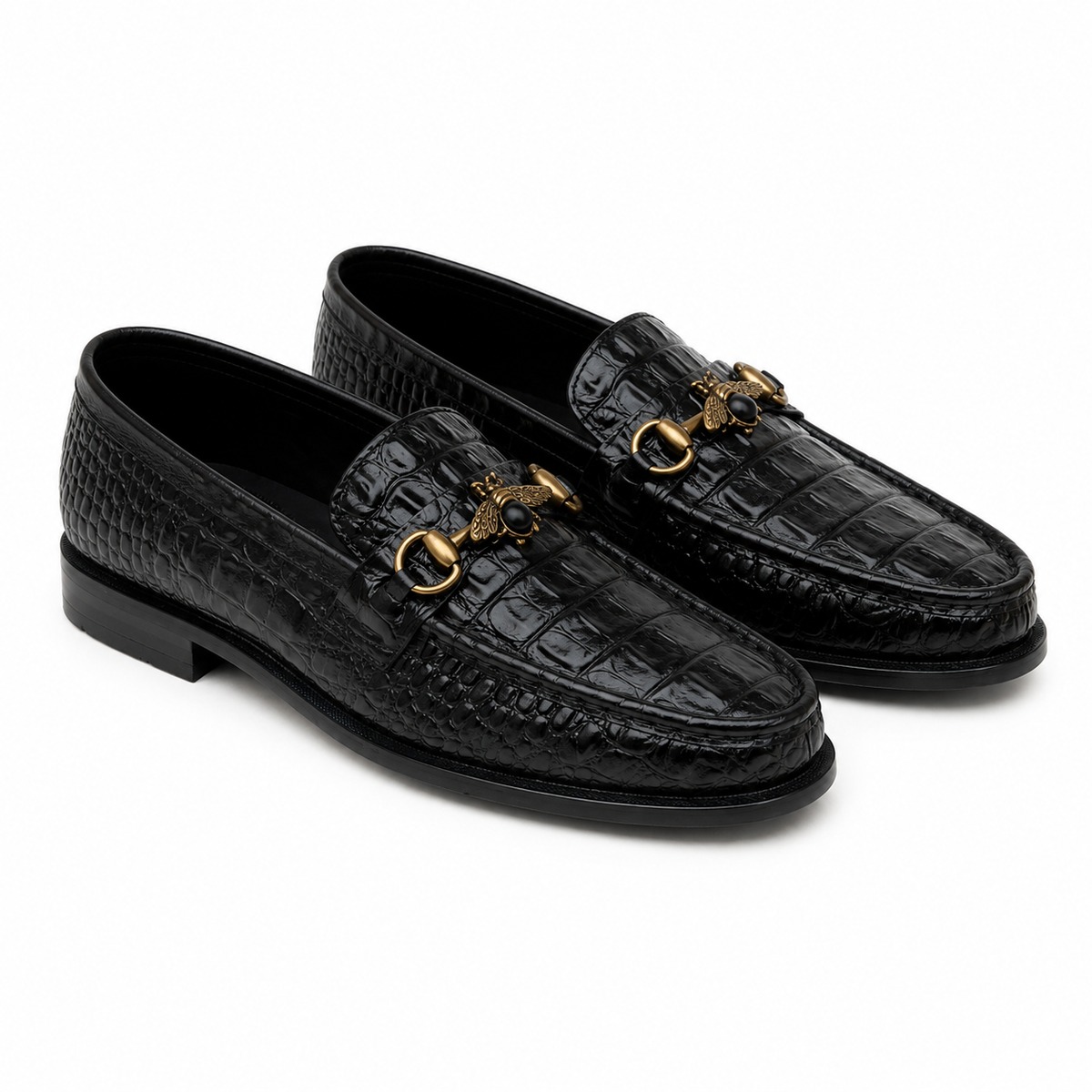 CS-26 Black Luxe Alligator Horsebit Loafers