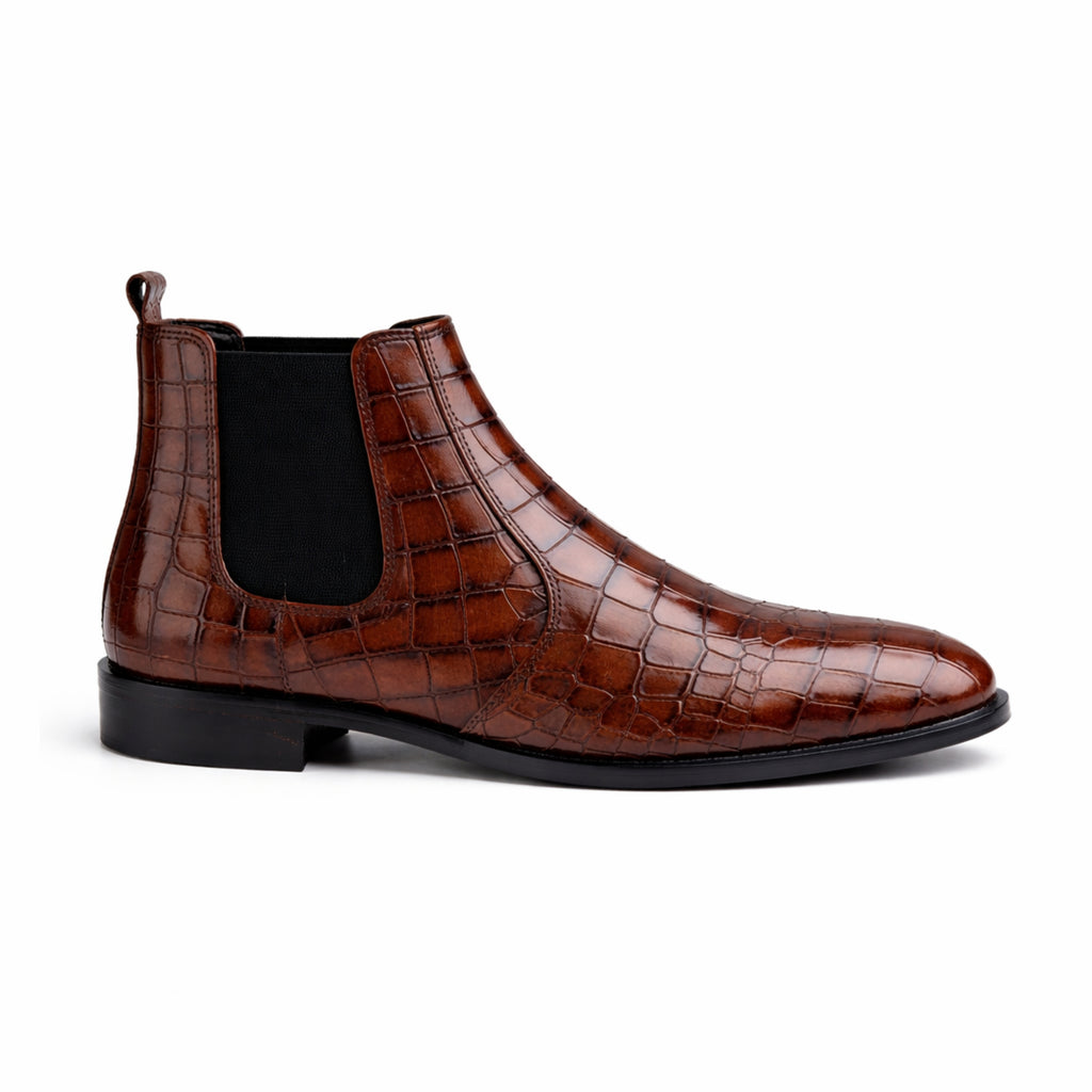 CS-03 Brown Crocodile Chelsea Boots | Leather Sole